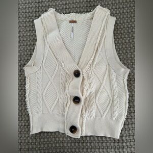 Free People Cream Cardigan Sweater with Cable Knit